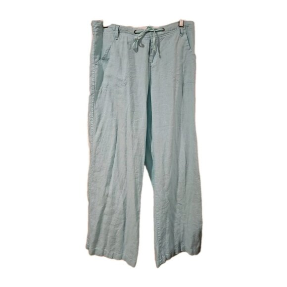 Just Living Linen Blend Mint Green Drawstring Wide Leg Pants Women LRG Lagenlook - Picture 2 of 12